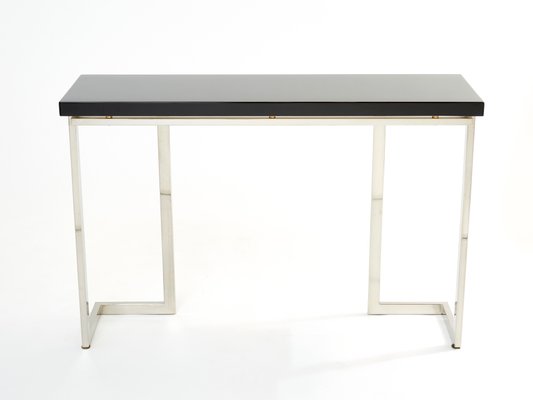 Black Lacquer Chrome Console Table by Guy Lefevre for Maison Jansen, 1970s-YJA-1383513