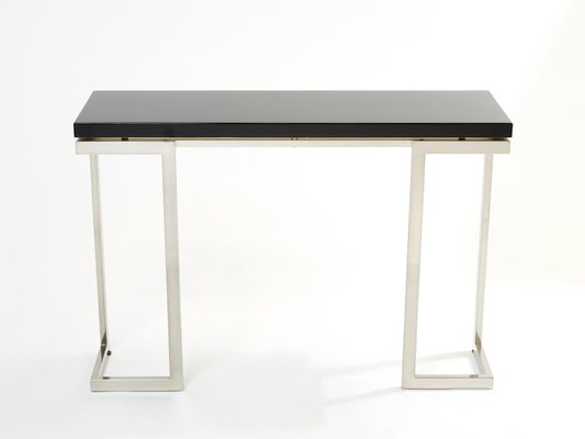 Black Lacquer Chrome Console Table by Guy Lefevre for Maison Jansen, 1970s-YJA-1383513