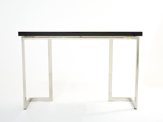 Black Lacquer Chrome Console Table by Guy Lefevre for Maison Jansen, 1970s-YJA-1383513