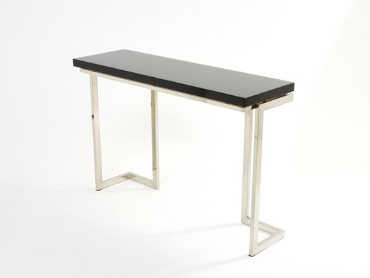 Black Lacquer Chrome Console Table by Guy Lefevre for Maison Jansen, 1970s-YJA-1383513