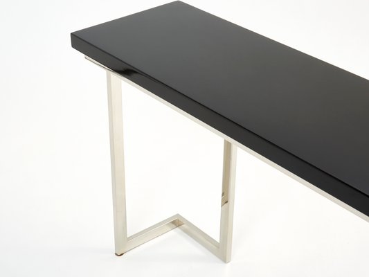 Black Lacquer Chrome Console Table by Guy Lefevre for Maison Jansen, 1970s-YJA-1383513