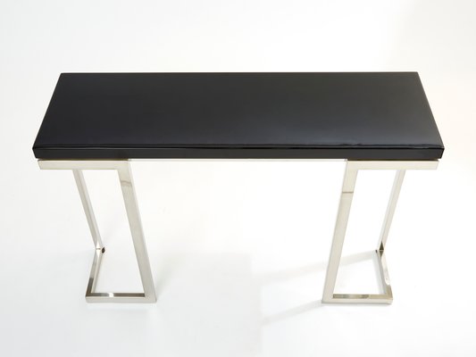 Black Lacquer Chrome Console Table by Guy Lefevre for Maison Jansen, 1970s-YJA-1383513