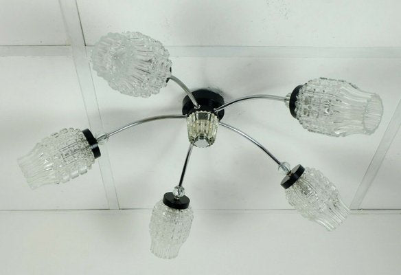 Black Lacquer & Chrome Sputnik Spider Ceiling Lamp, 1960s-FH-1183568