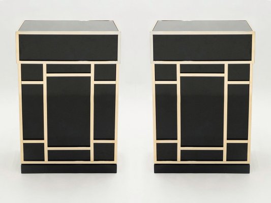 Black Lacquered Brass Bar Cabinets from Maison Jansen 1970s, Set of 2-YJA-893796