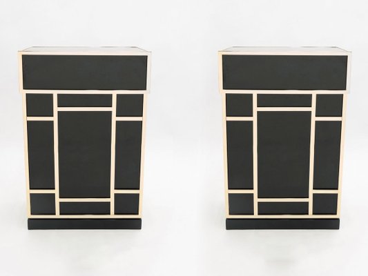 Black Lacquered Brass Bar Cabinets from Maison Jansen 1970s, Set of 2-YJA-893796