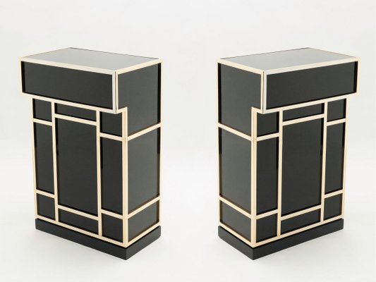 Black Lacquered Brass Bar Cabinets from Maison Jansen 1970s, Set of 2-YJA-893796