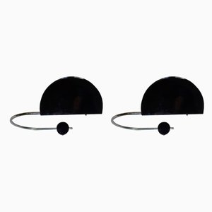 Black Lacquered & Chromed Metal Mezzaluna Halogen Sconces by Bruno Gecchelin for Skipper, 1974, Set of 2-KY-891537