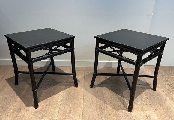 Black Lacquered Faux-Bamboo Side Tables, 1970s, Set of 2-BA-1612105