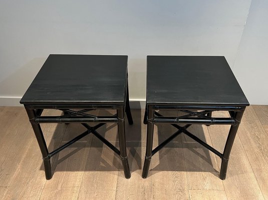 Black Lacquered Faux-Bamboo Side Tables, 1970s, Set of 2-BA-1612105