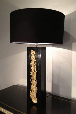 Black Lacquered Lamp with Golden Bronze Decoration, 1970s-BA-1365673