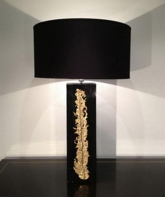 Black Lacquered Lamp with Golden Bronze Decoration, 1970s-BA-1365673