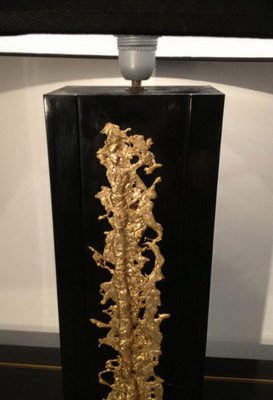 Black Lacquered Lamp with Golden Bronze Decoration, 1970s-BA-1365673