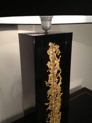 Black Lacquered Lamp with Golden Bronze Decoration, 1970s-BA-1365673