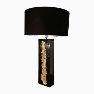 Black Lacquered Lamp with Golden Bronze Decoration, 1970s-BA-1365673