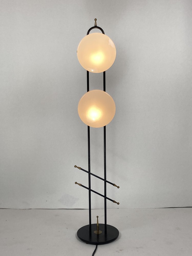 Black Lacquered Metal and Brass Floor Lamp from Maison Lunel, 1950s