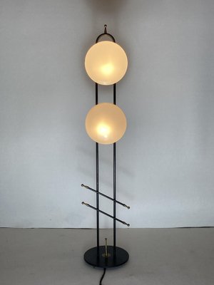 Black Lacquered Metal and Brass Floor Lamp from Maison Lunel, 1950s-BHG-1793204