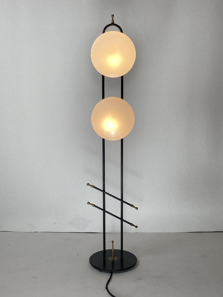 Black Lacquered Metal and Brass Floor Lamp from Maison Lunel, 1950s