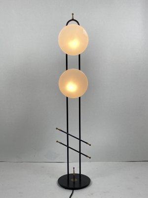 Black Lacquered Metal and Brass Floor Lamp from Maison Lunel, 1950s-BHG-1793204