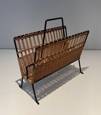 Black Lacquered Metal and Rattan Magazine Racks, 1940s, Set of 2-BA-1612882