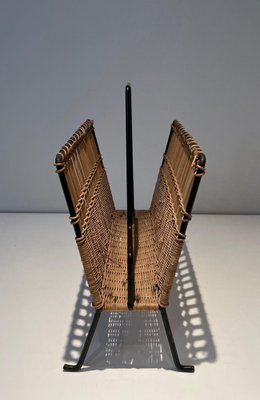 Black Lacquered Metal and Rattan Magazine Racks, 1940s, Set of 2-BA-1612882