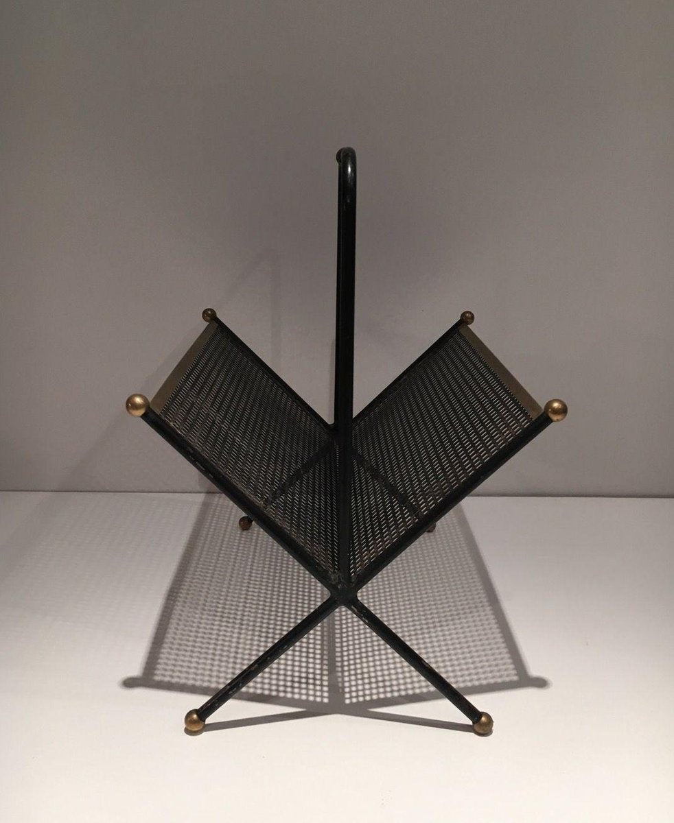 Black Lacquered Metal Magazine Rack