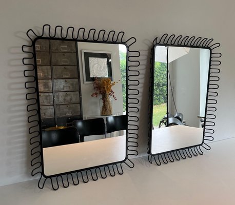 Black Lacquered Metal Mirrors in the style of Jean Royère, 1980s, Set of 2-BA-1700709