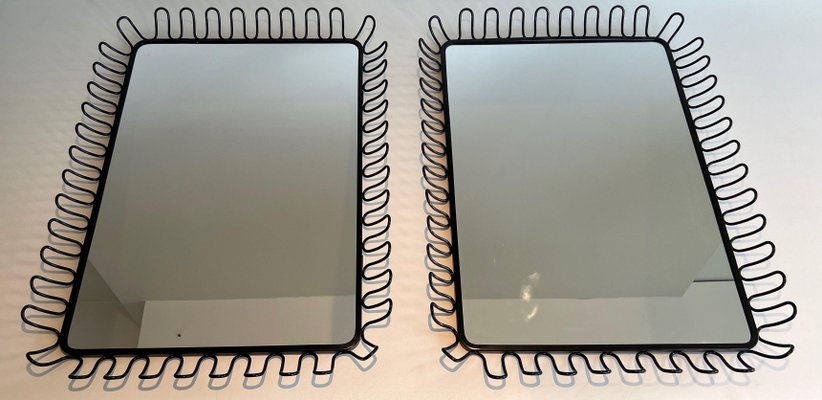 Black Lacquered Metal Mirrors in the style of Jean Royère, 1980s, Set of 2-BA-1700709