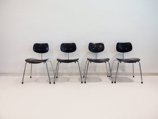 Black Lacquered Plywood and Steel Model Se 68 Chairs by Egon Eiermann for Wilde+Spieth, 1950s, Set of 4