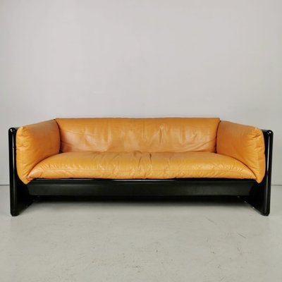 Black Lacquered Structure & Leather 2-Seater Sofa by Dino Gavina for Studio Simon, 1970s-PRS-1191431