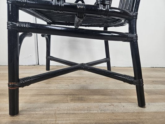 Black Lacquered Wicker Armchair, 1970s-ZUW-2034985