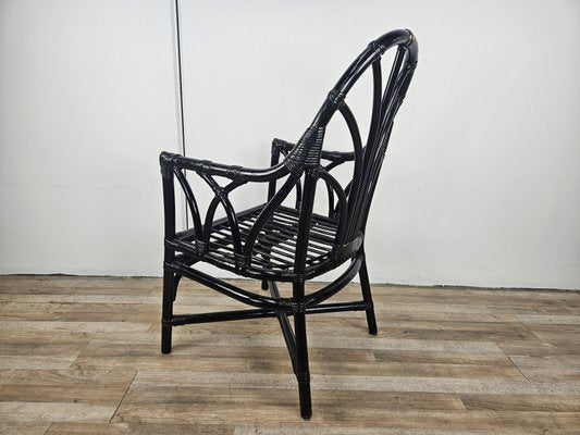 Black Lacquered Wicker Armchair, 1970s-ZUW-2034985