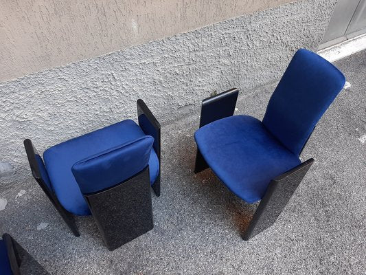 Black Lacquered Wood and Electric Blue Velvet Dining Chairs from Arflex, 1960s, Set of 6