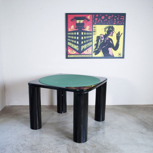 Black Lacquered Wood and Fabric Game Table with Rotating Legs by Pierluigi Molinari for Pozzi, Italy