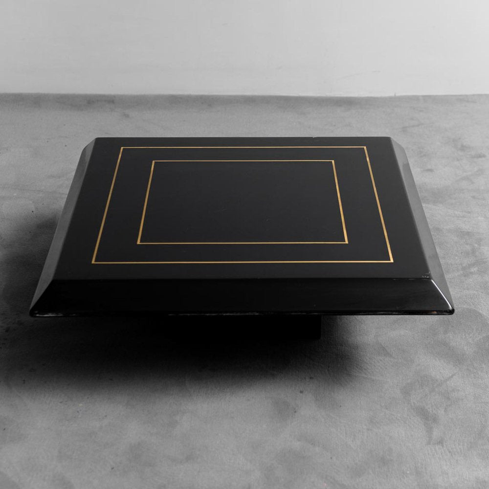 Black Lacquered Wooden Coffee Table, 1970s