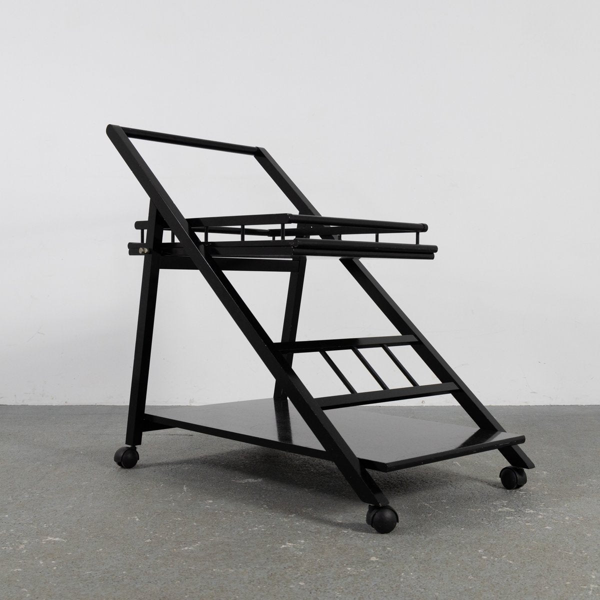 Black Laquered Ash Bar Trolley with Removable Tray, 1970s-SXX-1351301