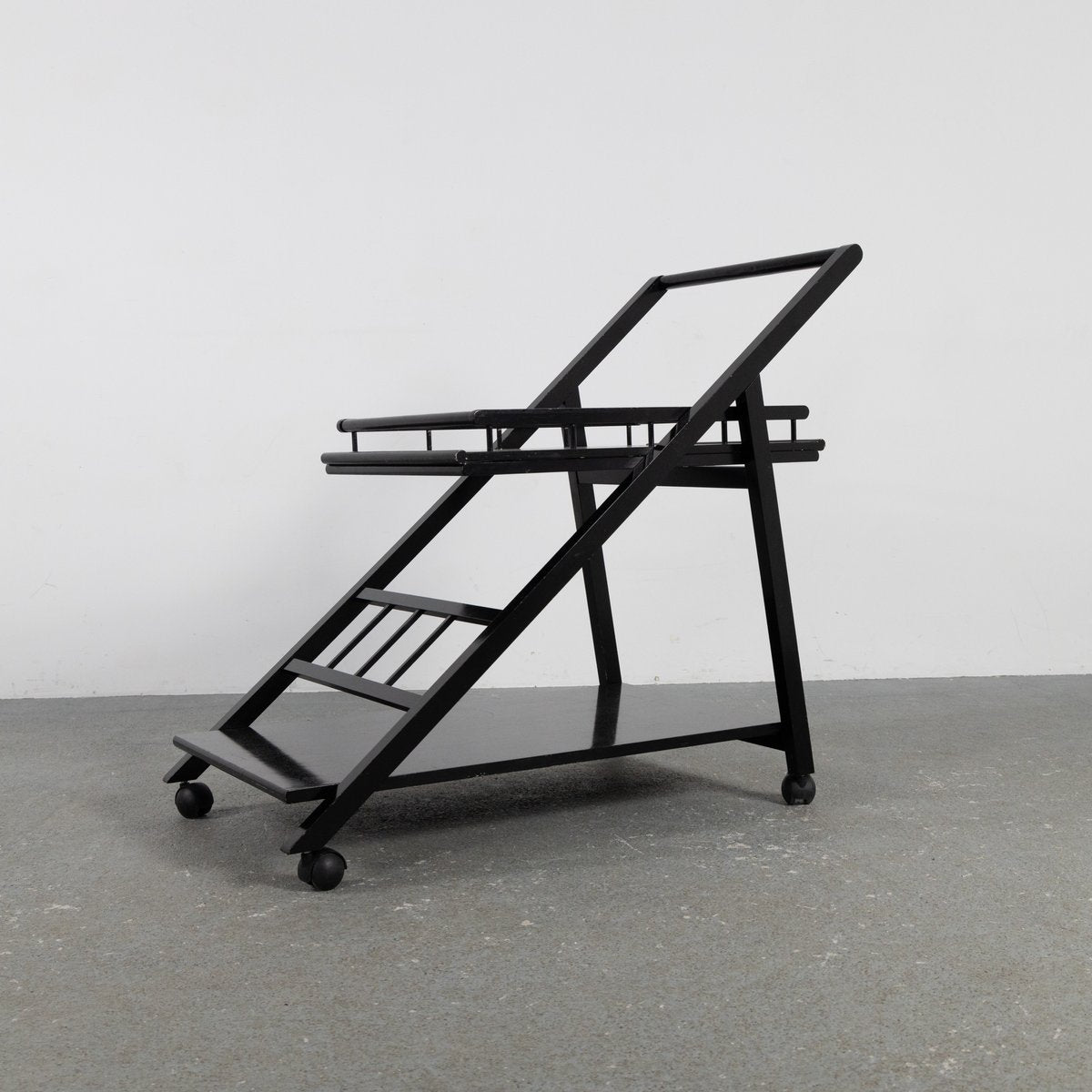 Black Laquered Ash Bar Trolley with Removable Tray, 1970s-SXX-1351301