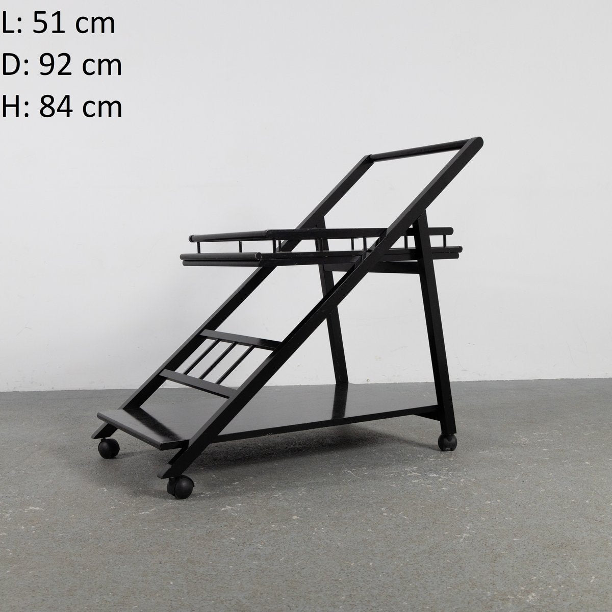 Black Laquered Ash Bar Trolley with Removable Tray, 1970s