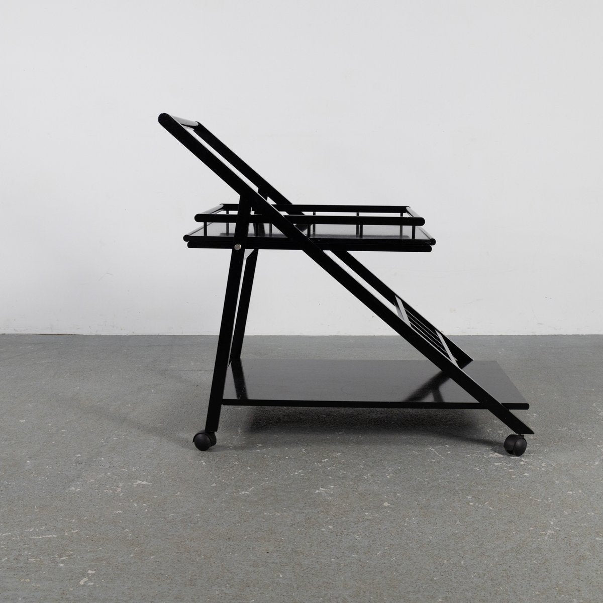 Black Laquered Ash Bar Trolley with Removable Tray, 1970s