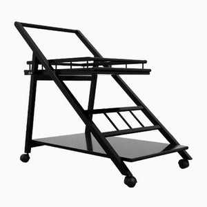 Black Laquered Ash Bar Trolley with Removable Tray, 1970s-SXX-1351301