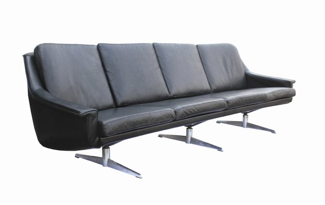 Black Leather 4-S Sofa, 1960s-PF-1271101