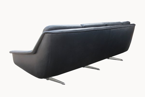 Black Leather 4-S Sofa, 1960s-PF-1271101