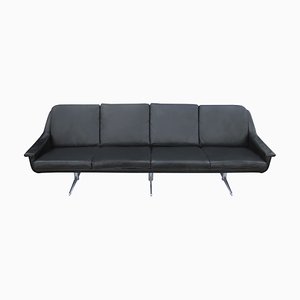 Black Leather 4-S Sofa, 1960s-PF-1271101