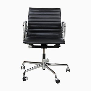 Black Leather and Chrome Ea-117 Office Chair by Charles Eames for Vitra-MTD-1400311