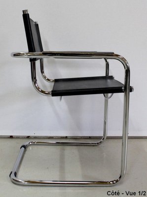 Black Leather and Chrome Metal Chair, 1970s-RVK-948663