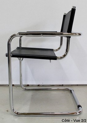 Black Leather and Chrome Metal Chair, 1970s-RVK-948663