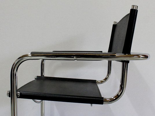 Black Leather and Chrome Metal Chair, 1970s-RVK-948663