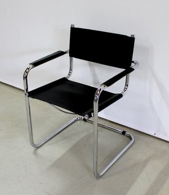 Black Leather and Chrome Metal Chair, 1970s-RVK-948663