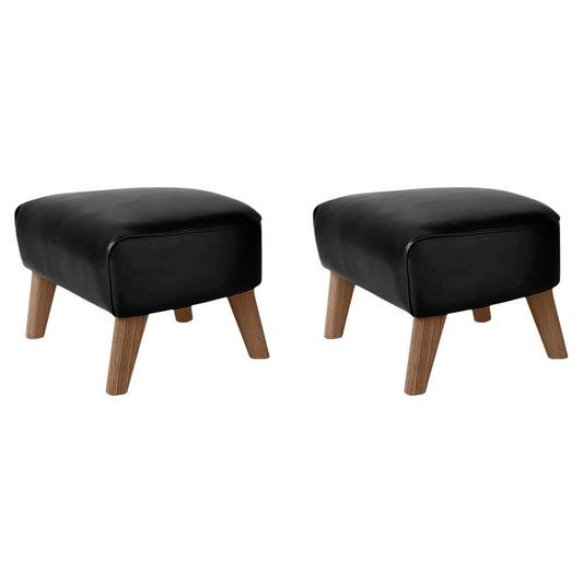 Black Leather and Smoked Oak My Own Chair Footstools by Lassen, Set of 2