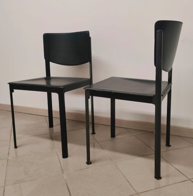 Black Leather and Steel Dining Chairs by Matteo Grassi, 1980s-AKW-2017483