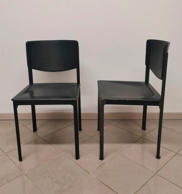 Black Leather and Steel Dining Chairs by Matteo Grassi, 1980s-AKW-2017483